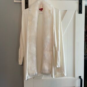 Jennifer Lopez white Cardigan with Faux Fur Trim